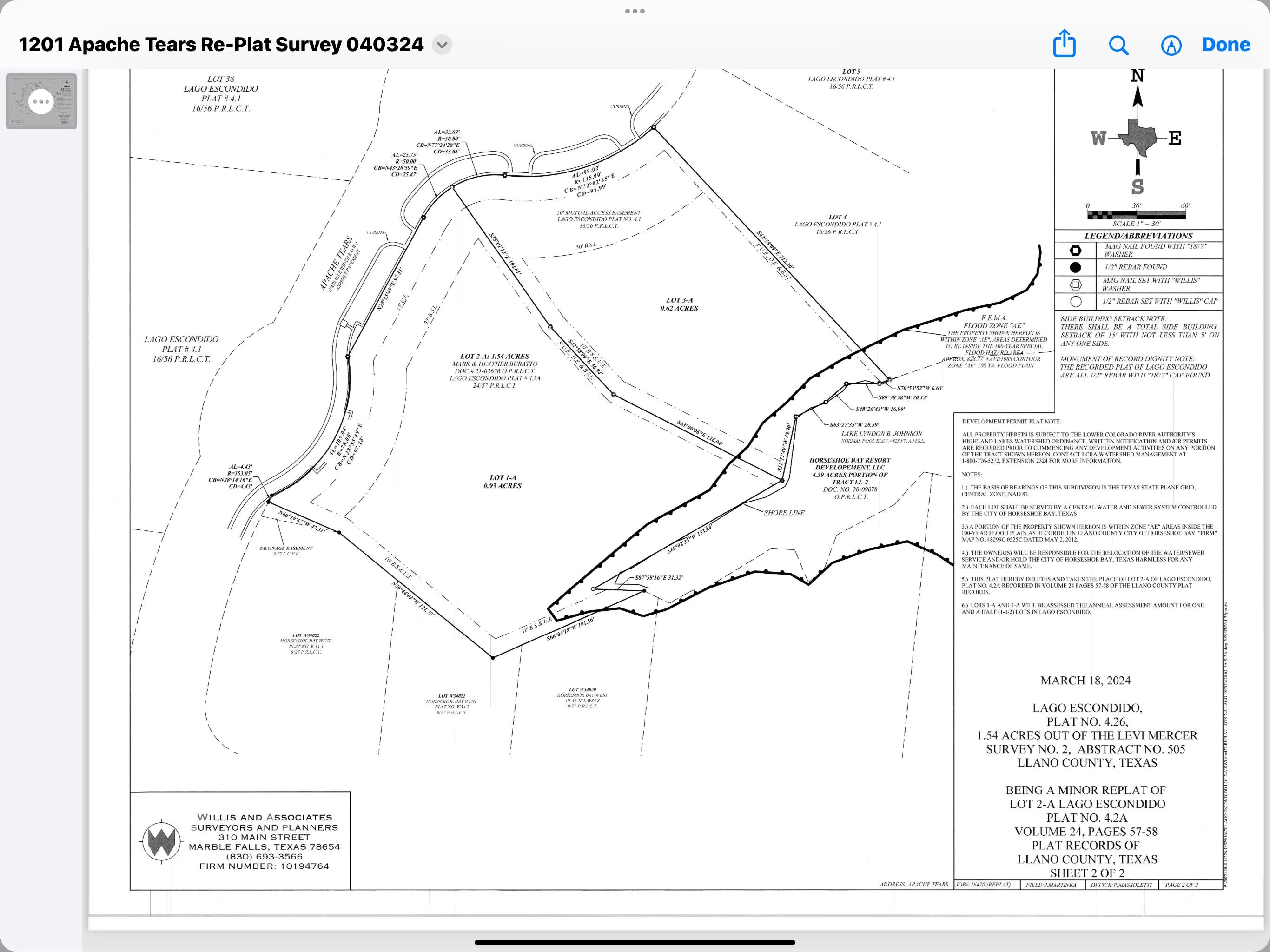 Lago Escondido Lt 1-A (replatted but not filed)